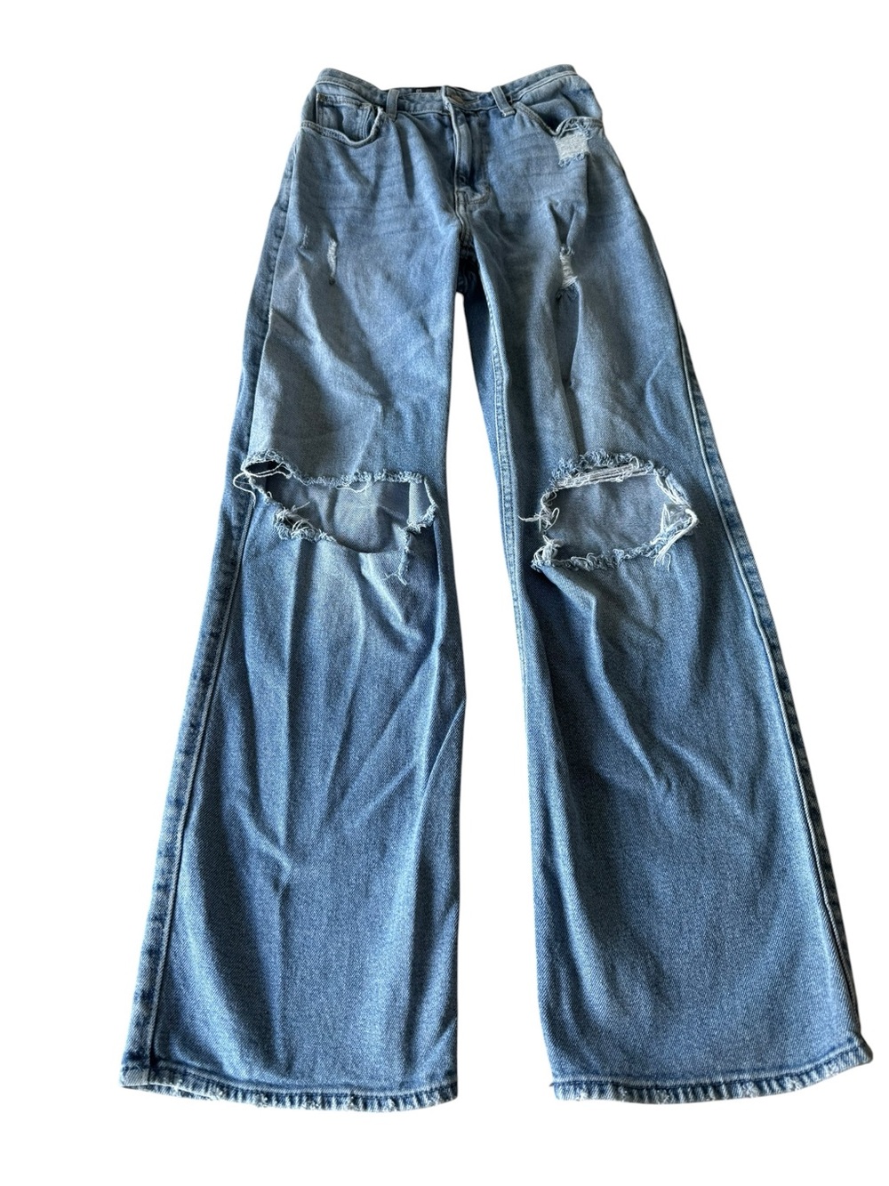 Hollister Medium Blue Distressed Straight-Leg Jeans